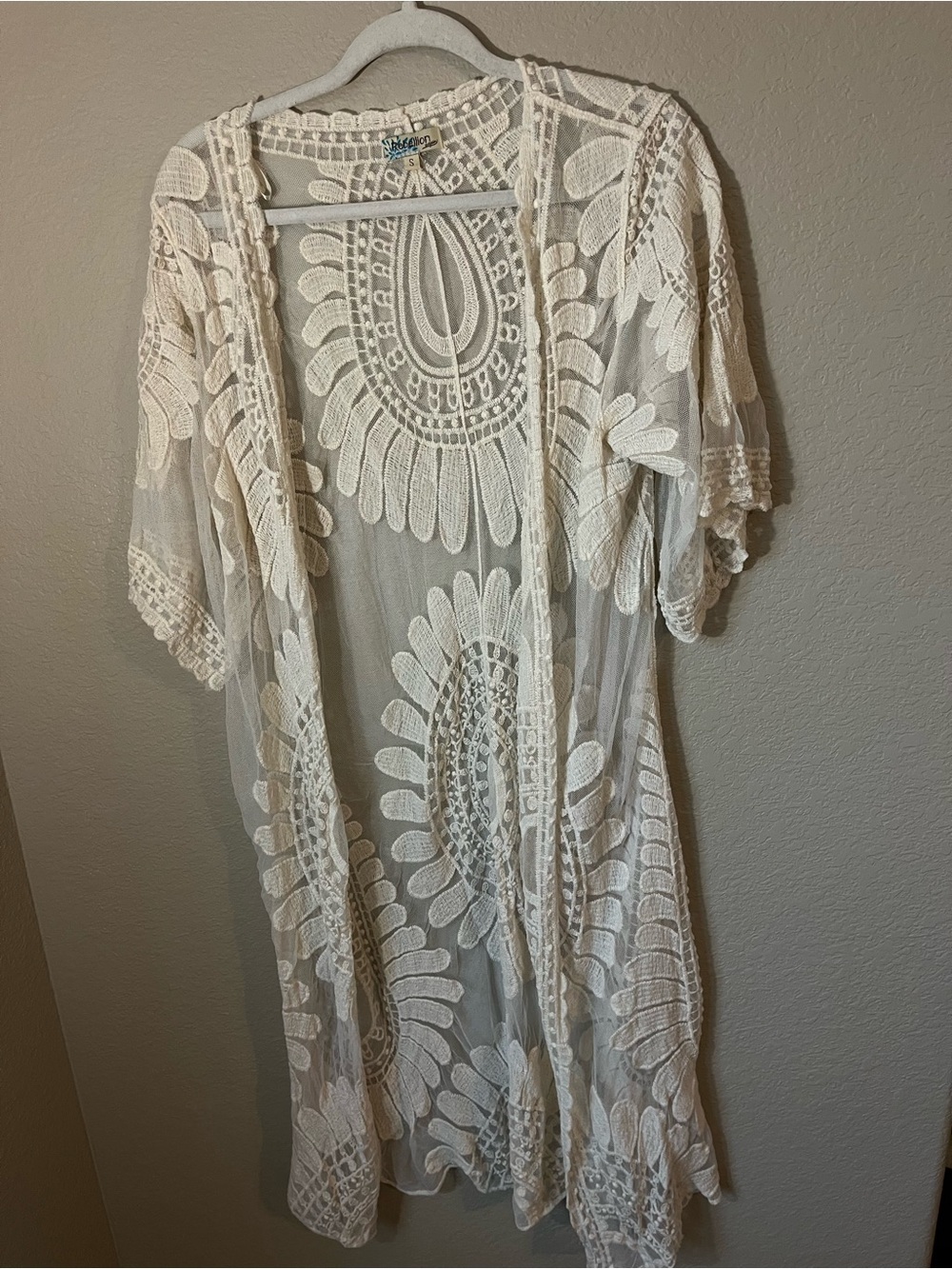 Rebellion Again Off White Lace Kimono S Boho Crochet Sheer Duster Festival Beach